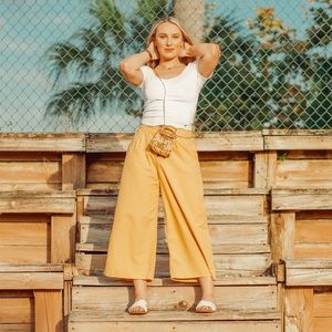 Yellow Wide Leg Capri Pants